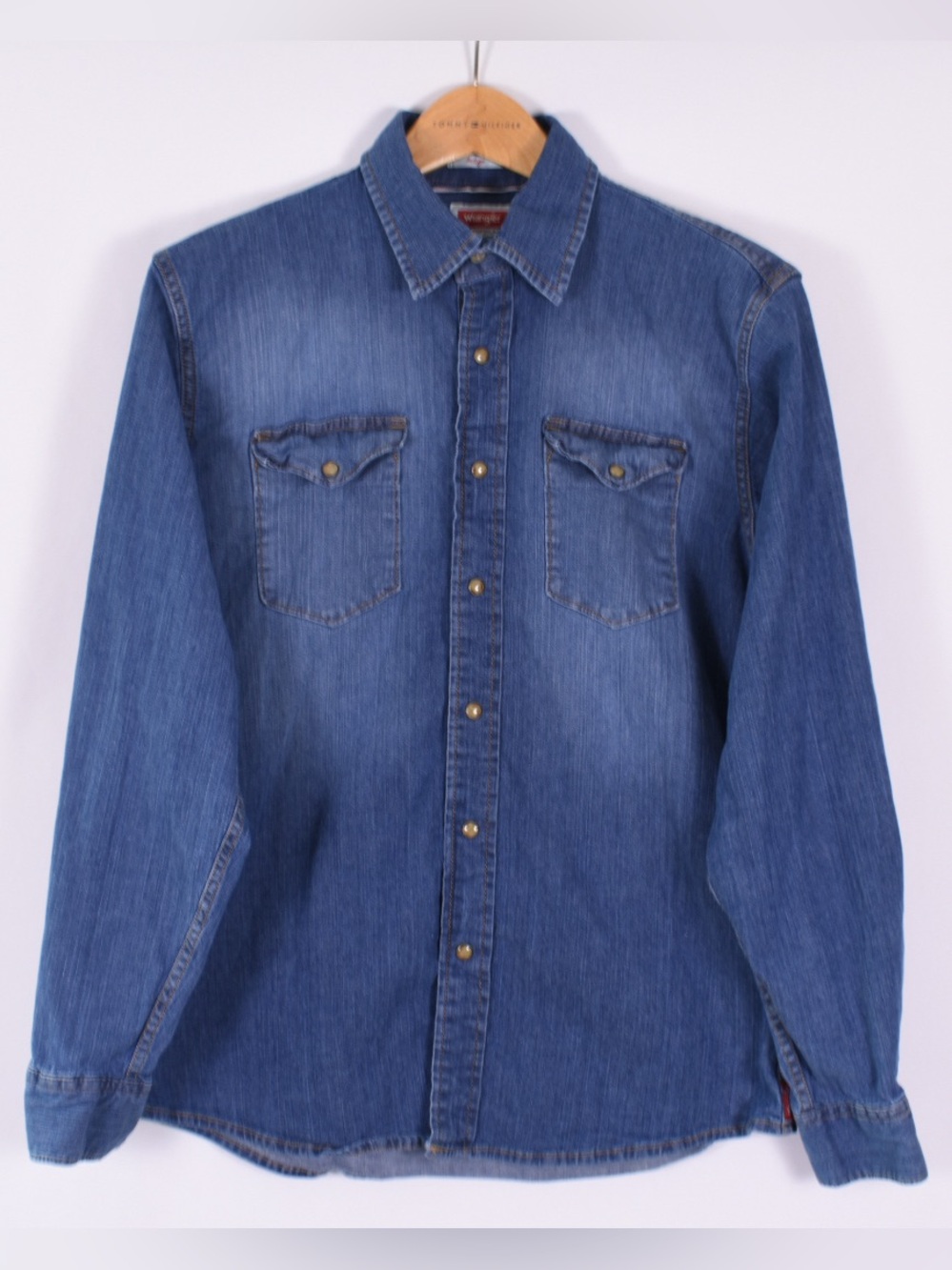 Wrangler Indigo Men’s Medium Denim Western Pearl Snap Shirt